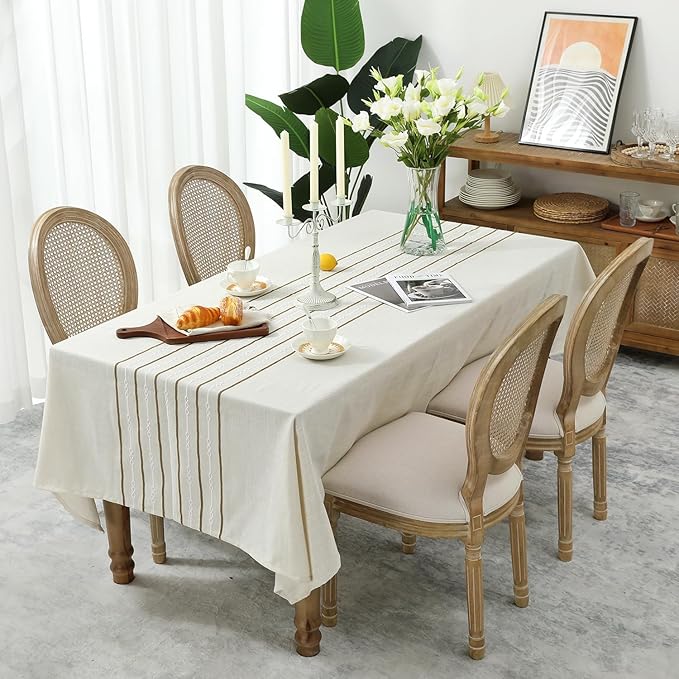Chassic 60 x 60 inches Farmhouse Style Linen tablecloths, Wrinkle Resistant Washable Dining Room Table Cloths for Square Tables - Cream