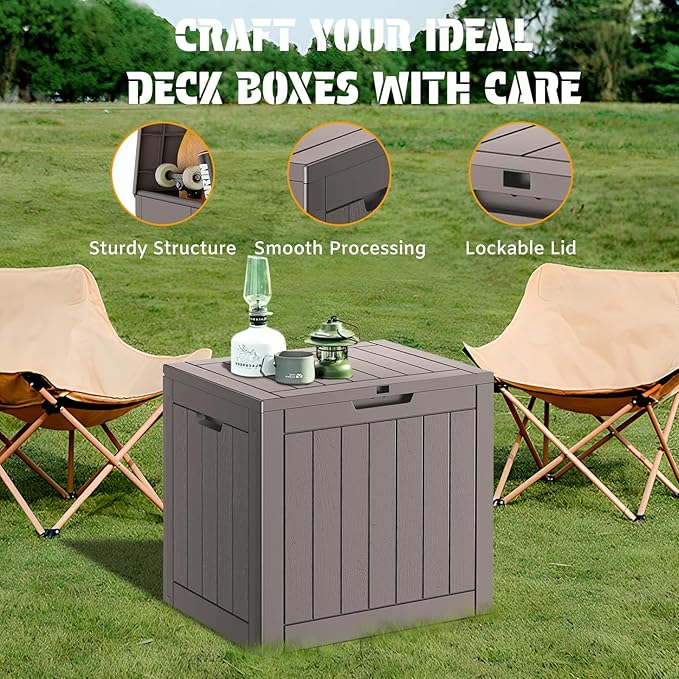 NUNU LAB 35 Gallon Outdoor Storage Box Waterproof, Outside Package Delivery Deck Boxes with Lockable Lid, Backyard Storage Bin For Garden Tools, Patio Cushions Accessories, Gray