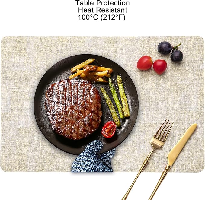 Myir JUN Placemats Set of 8, Dual Sided Faux Leather Placemats Place Mats Set of 8 Indoor for Dining Table Non-Slip Washable Heat Resistant Outdoor Table Mats (Set of 8, Black Cream)