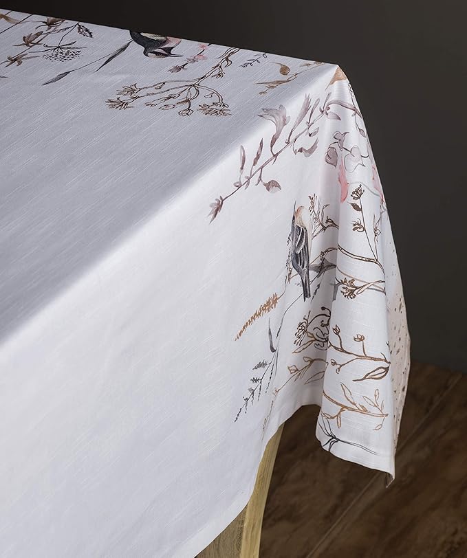 Maison d' Hermine Table Cloth Rectangle Table 100% Cotton 60 x 108 Inches Tablecloth Reusable for Dining Room, Farmhouse, Home, Party, Festive & Wedding Spring Summer - Meadow Florals - Brown