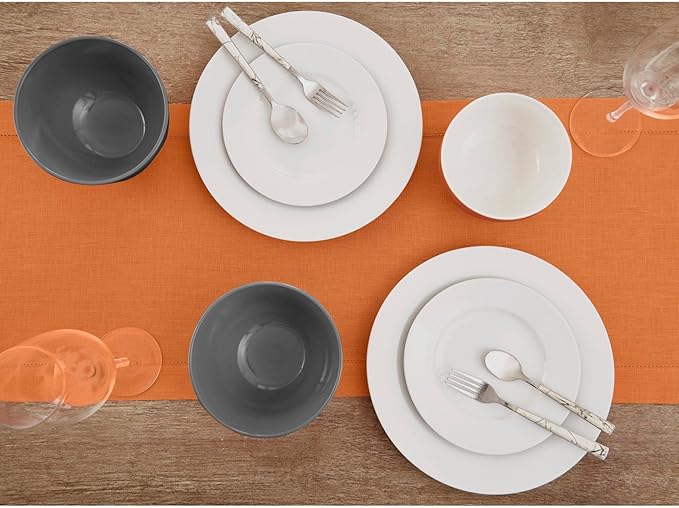 Solino Home Linen Pumpkin Table Runner 90 Inches Long - 100% Pure Linen Hemstitch 14 x 90 Inch Table Runner for Dining - Classic Hemstitch