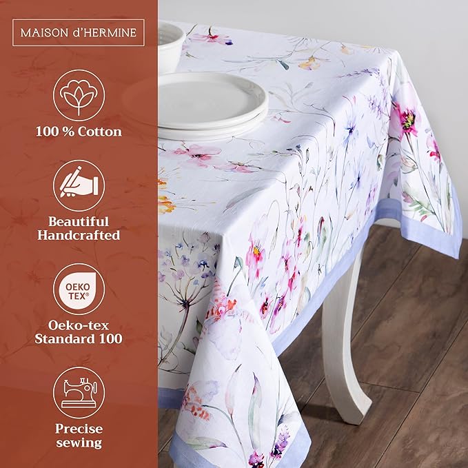 Maison d' Hermine Table Cloth Rectangle Table 100% Cotton 60 x 90 Inches Tablecloth Reusable Decorative for Dining Room, Farmhouse, Home, Party, Festive & Wedding Spring Summer - Summer Floral