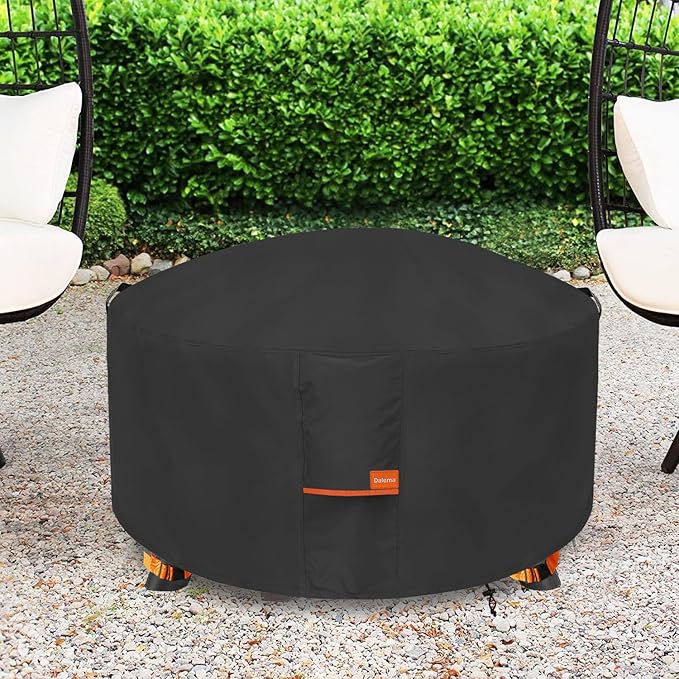 Fire Pit Cover,Outdoor Heavy Duty 600D 100% Waterproof Fire Pit Cover Round,Weatherproof Firepit Covers Round 36" Dia x 24" H,Black