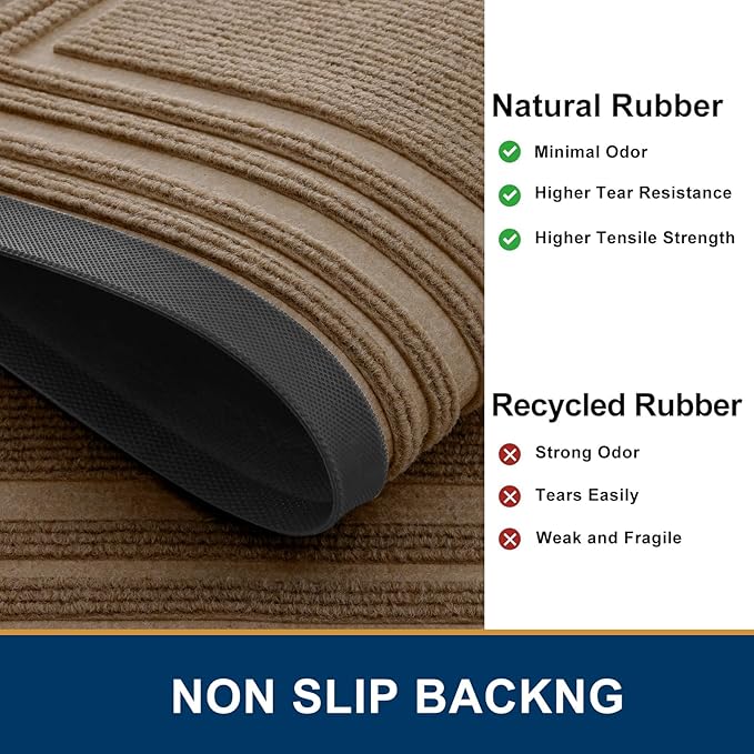 Buganda Front Door Mat Indoor Outdoor Entrance, Non-Slip Natural Rubber Doormats, Easy Clean, Low Profile, Dirt Trapper Entryway Floor Mats for Outside, Garages and Patios, 36x24, Light Brown