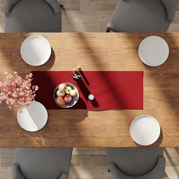 Encasa XO Table Runner 13"x36" Long | Cotton Canvas Fabric | Deep Red Solid Color | Machine Washable & Durable