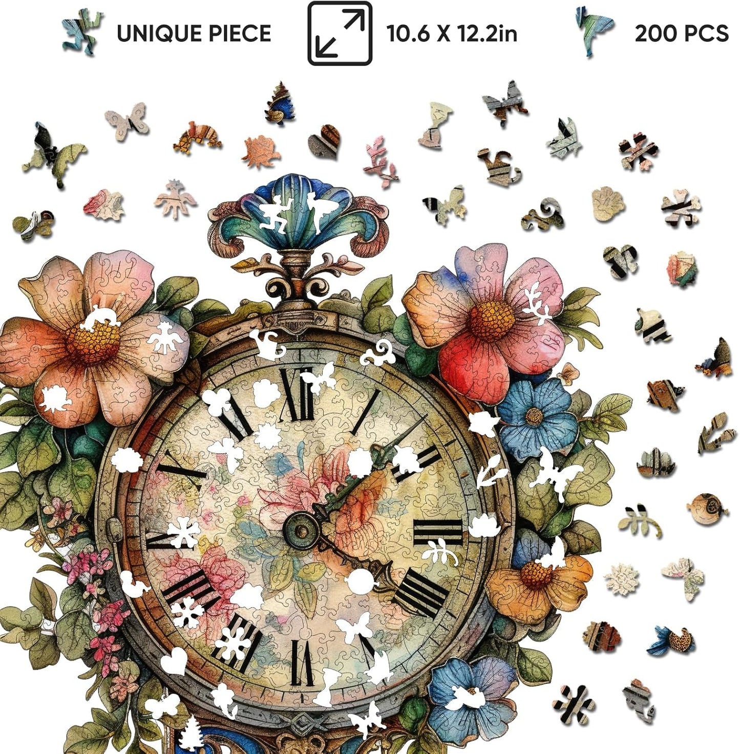 Wooden Jigsaw Puzzles 500 Pieces, Flower Clock Wooden Puzzles for Adults, 18.5'' x 16'' Unique Shaped Wood Puzzle, Beautiful Package, Best Gift for Adults and Kids, Family Game