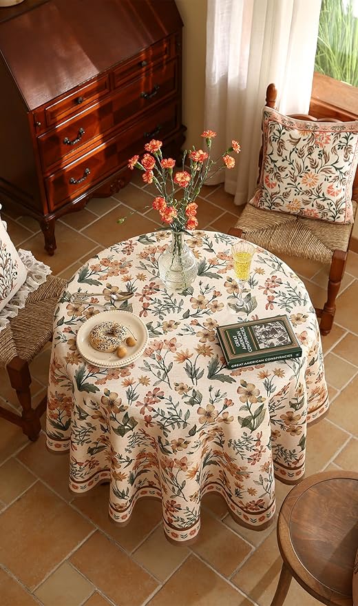 Designer Linen Round Tablecloth,William Morris Vintage Soft and Durable Table Cloth,Decorative Table Cover for Kitchen,Dining,Thanksgiving,Tea Party,Christmas,Diameter 67"-Athea