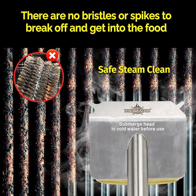 Grill Brush Bristle Free,BBQ Replaceable Scraper Cleaning Head,Safe Grill Accessories for Cast Iron Grates/Porcelain/Weber Gas/Charcoal Grill,Grill Brush for Outdoor Grill-Yellow