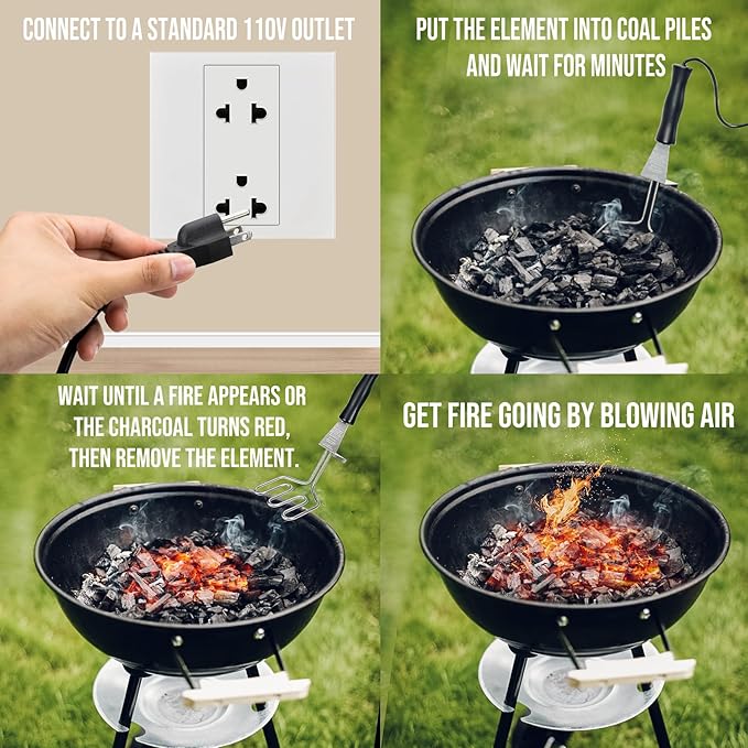 Skyflame Electric Charcoal Starter 600W – BBQ Grill Lighter for Outdoor Grill, Smoker and Fireplace, Fire Starter Tool Quickly & Easily Ignite Coals Briquettes