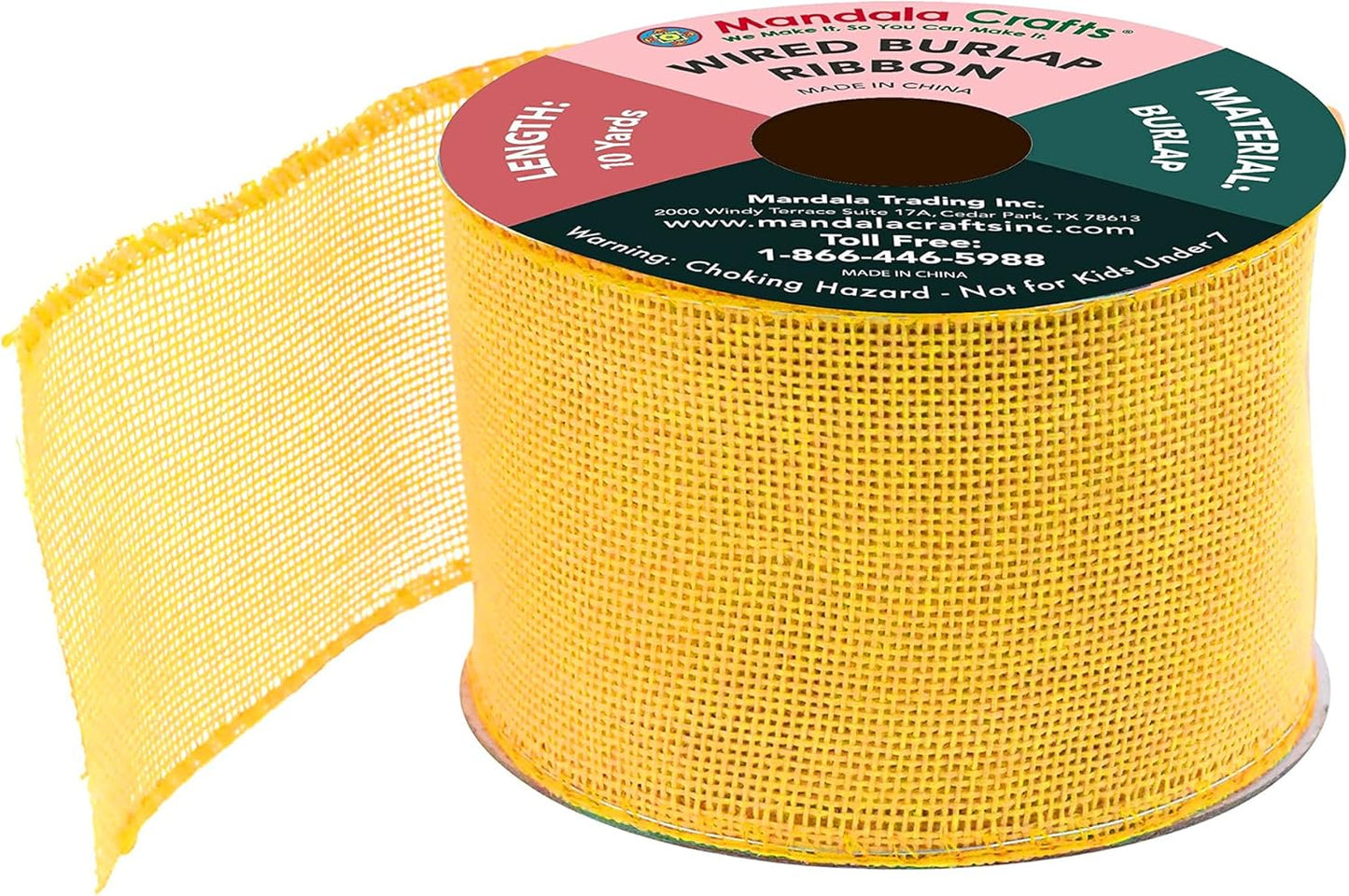 Mandala Crafts Yellow Burlap Wired Ribbon 2.5 Inches Wide Jute Ribbons for Crafts - 10 Yds Roll Rustic Burlap Wrap Trim Ribbons for Wreaths Bows Party Decoration