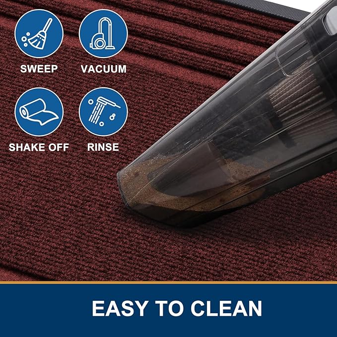 Buganda Front Door Mat Indoor Outdoor Entrance, Non-Slip Natural Rubber Doormats, Easy Clean, Low Profile, Dirt Trapper Entryway Floor Mats for Outside, Garages and Patios, 29.5x17, Wine Red