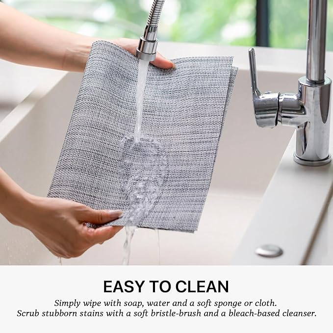 LEXMORE Placemats Set of 4 Vinyl/Plastic Woven Place Mats for Kitchen Table Indoor/Outdoor Washable Placemat Wipeable Dining Table Mats(Gray)