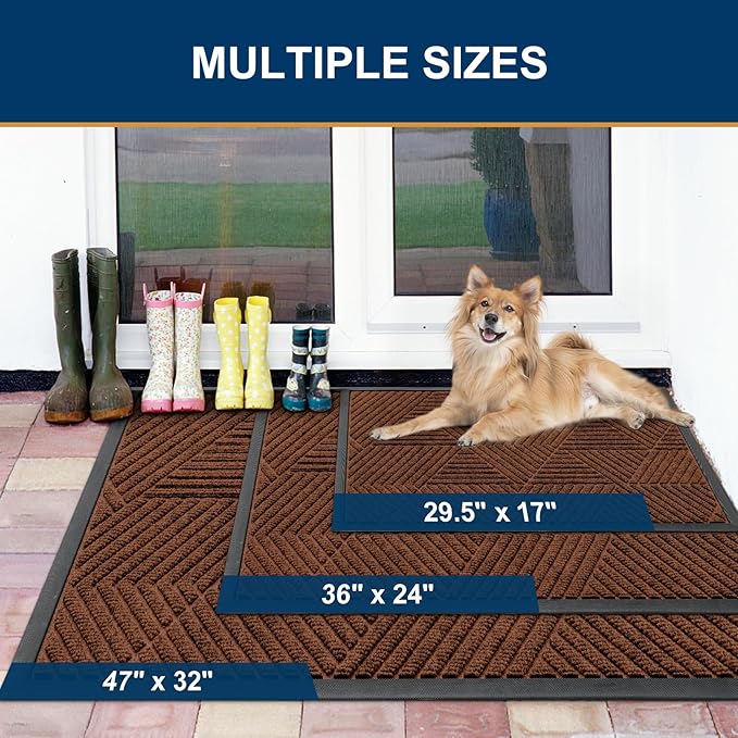 Smiry Front Door Mat Outside Entrance, Heavy Duty Sturdy Natural Rubber Doormat, Trap Dirt and Moisture, Easy Clean Low Profile Mats for Indoor Outdoor Entry, Irregular Triangle (36x24, Deep Coffee)