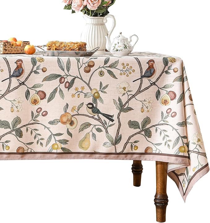 Linen Pink Tablecloth,Wrinkle Resistant French Vintage Tablecloth Print with Foral,Decor Square Table Cloth for Thanksgiving,Dining Room,Home,Kitchen 67" × 67"-Dewey A