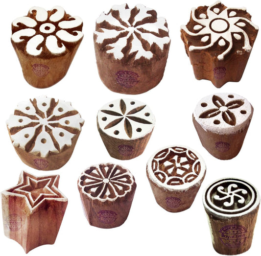 Paper Print Stamps Intricate Small Round Pattern Wood Blocks (Set of 10)