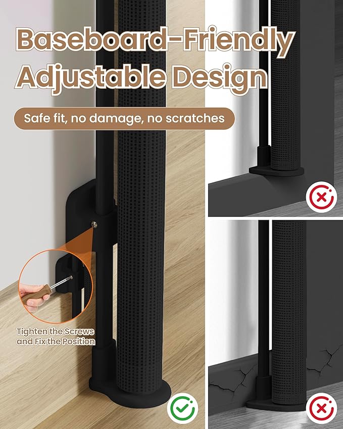 120" Wide Retractable Baby Gate, 34" Tall Reinforced Mesh Gate with 10 Rods to Prevent Sagging, Secure Closure Extra Wide Baby Gate for Large Living Rooms, Indoor/Outdoor Spaces, Black