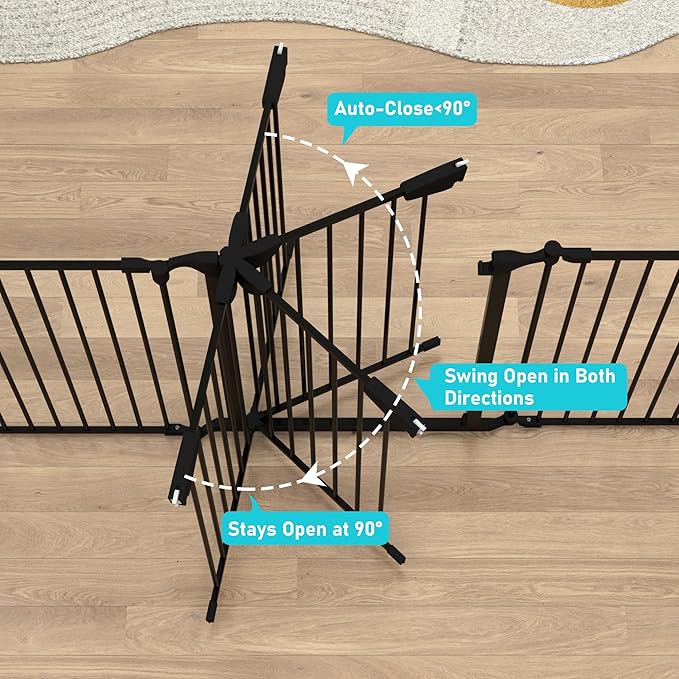 AUXSOUL 74" Wide Baby Gate Metal Safety Playpen - Fireplace Fence for Toddler/Pet/Dog, 3-Panel,30" H, Black