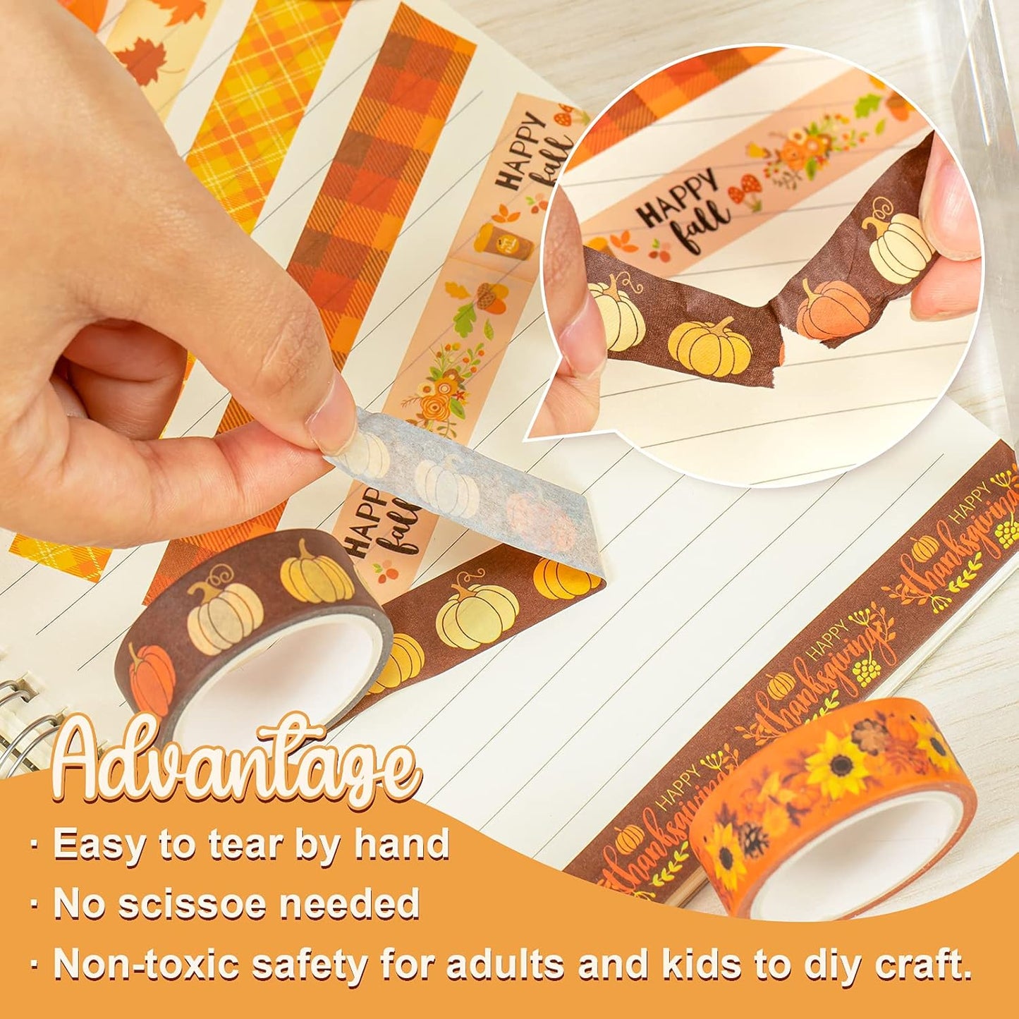 Whaline 12 Rolls Fall Washi Tape Thanksgiving Autumn Maple Leaves Pumpkin Gnome Masking Washi Tape 15mm Thanksgiving Harvest Decorative Tape Sticker for Scrapbook Journal DIY Craft Gift Wrapping