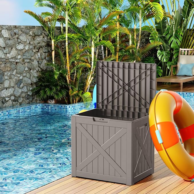 30 Gallon Waterproof Resin Deck Box, UV Resistant Outdoor Storage for Garden, Patio, Porch, Delivery, Gray