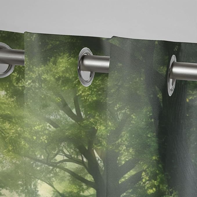 Forest Theme Waterproof Outdoor Curtains for Patio,Dawn Trees Jungle Pattern,Waterproof, Privacy, Grommet Curtains for Patio, Pergola, Porch, Deck, Lanai, Cabana,2 Panels,54 x 84 inch,Green