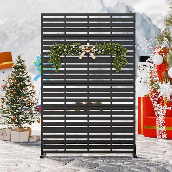 Casaphoria Metal Privacy Screen Outdoor, 72" H x 47" W Freestanding Decorative Privacy Screen for Patio Deck Balcony Garden with Stable Base, Black Adrian