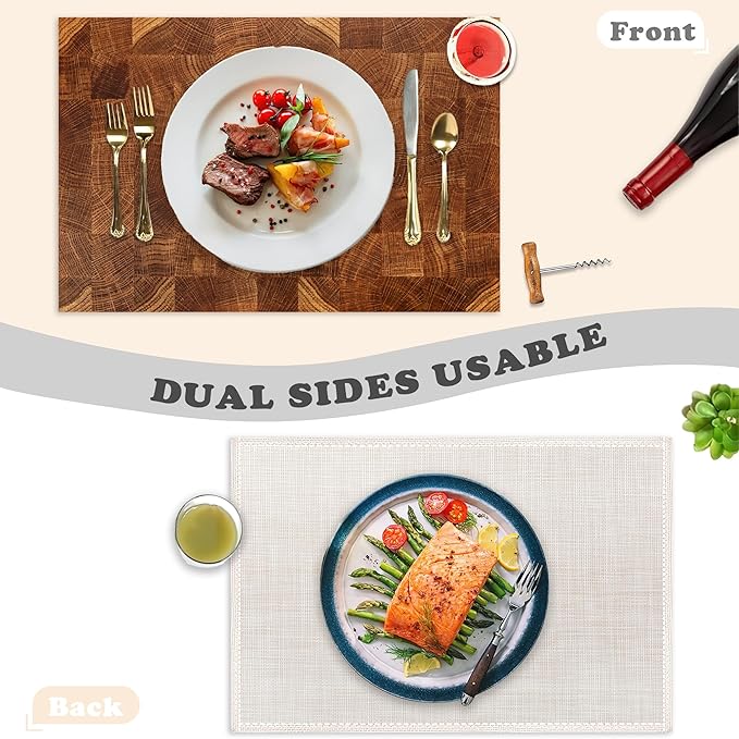 Placemats Set of 6,Retro Wood Linen Table Mats Honey Oak Texture Heat Resistant Place Mats Washable Dining Table Mats for Indoor Outdoor Kitchen Decor Easy Clean 12 x 18 Inch