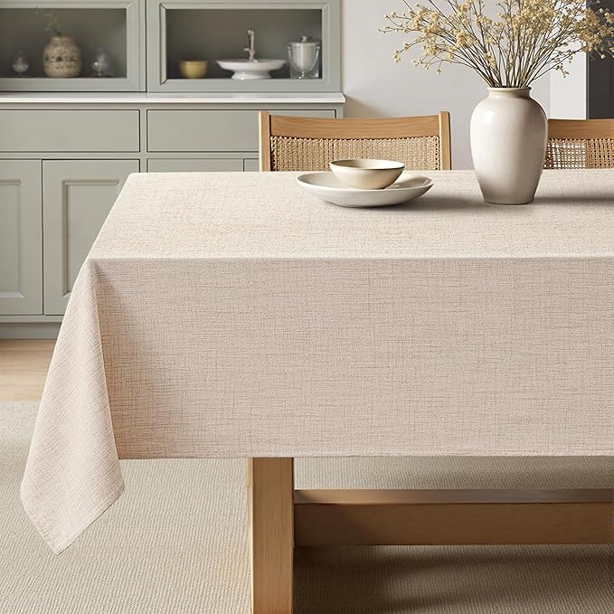 MIULEE Ivory Linen Polyester Tablecloth 60x104 Inch Spring Rectangle Table Cloth Waterproof,Stain Resistant & Wrinkle Resistant for Dining Party Wedding