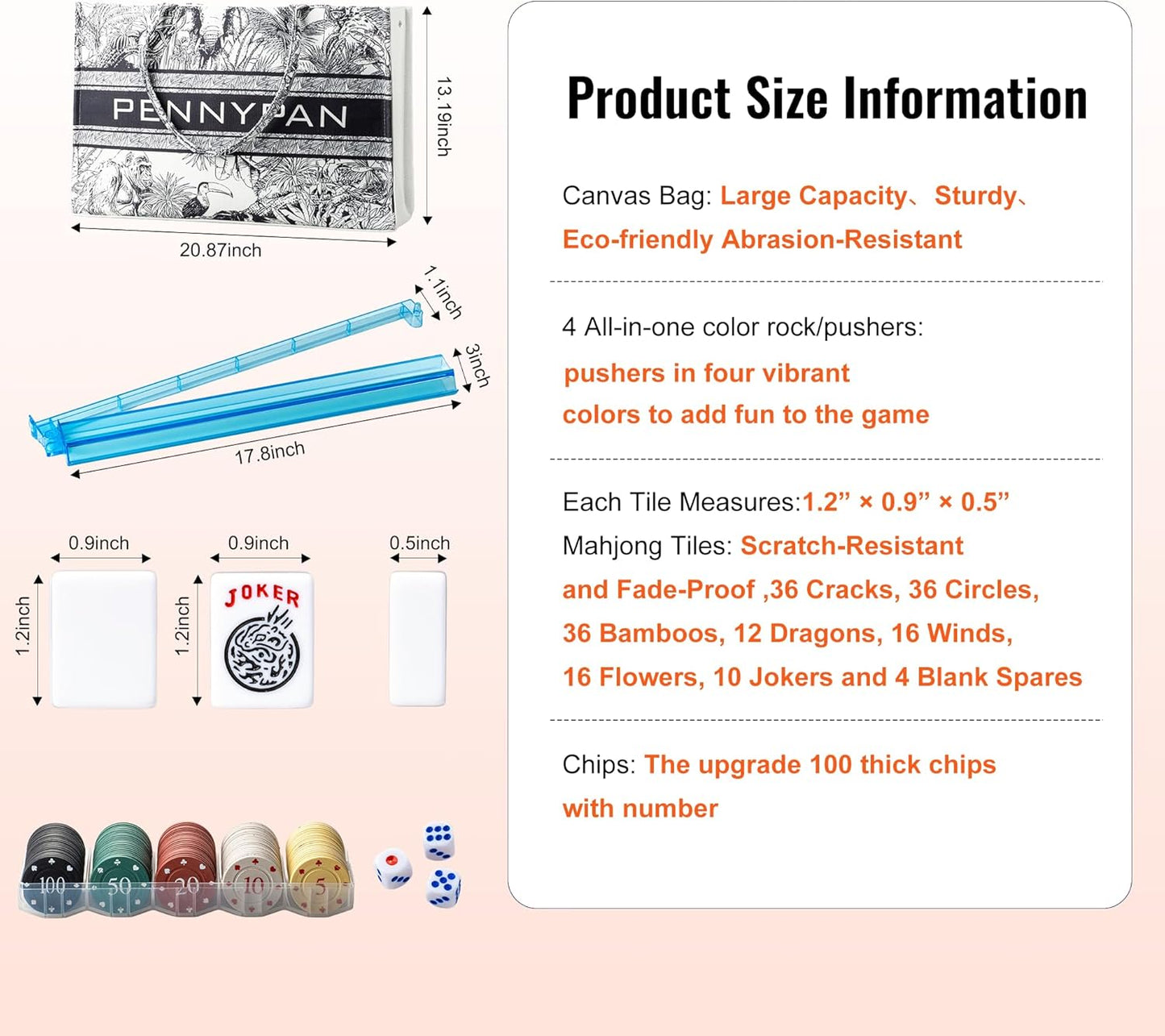 American Mahjong Tile Set,166 Premium White Tiles, 4 All-in-One Color Racks With Pushers, Mahjong Game Set With Large Capacity，Durable，Eco-Friendly Canvas Bag (Mah jongg Set，Mahjong Set Complete)