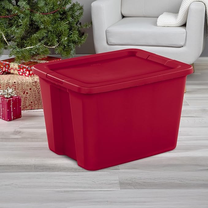 6-Pack 18 Gallon Red Plastic Storage Bins with Lids, Stackable Storage Totes with Secure Snap-On Lid & Textured Handles for Home Organization, Garage, Closet, Basement