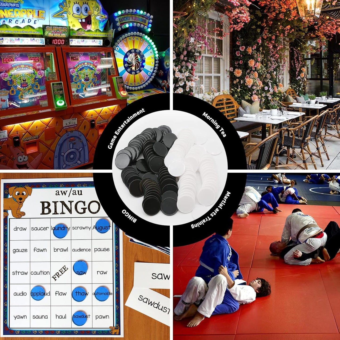 Set of 100 Opaque Plastic Learning Counters Mini Poker Chips Game Tokens with Storage Box (Black+White, 1.26 Inch)