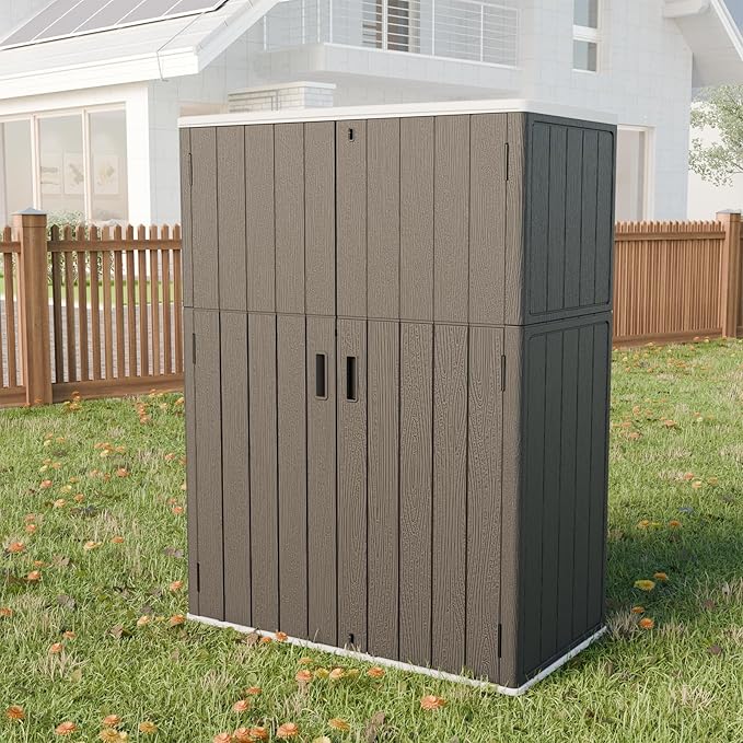 HOMSPARK Outdoor Storage Shed Weather Resistance, Patio Storage Cabinet Lockable Resin Tool Shed for Storage of Bike, Trash Cans, Garden Tools (Black, 66 Cu.ft)