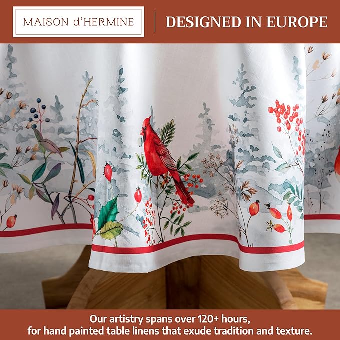 Maison d' Hermine Table Cloth Round Table 100% Cotton 69 Inches Fall Tablecloth Reusable Everyday Use for Thanksgiving Christmas Decorations Dining Farmhouse Party (Morzine)