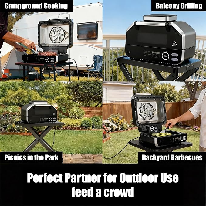 OLIXIS Electric Grill Outdoor/Indoor, 8-in-1 Multifunctional Large Electric BBQ Grill for Air Fry, Bake, Roast, Steak, Broil and Dehydrate, Safe Non-Stick Coating, Fry Basket Included