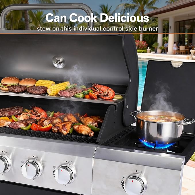 Endark Upgraded 58,500 BTU 5-Burner Stainless Steel Propane Gas Grill – Outdoor BBQ Grill with Side Burner & Porcelain Grates, Barbecue Grill Wheeled for Patio, Garden, Backyard