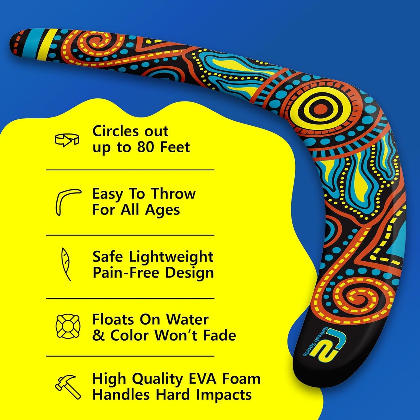 Refresh Sports Beach Boomerang Toy for All Ages - Outside Beach Games Adults & Toys for Kids - Fun Outdoor Backyard Toys for Boys - Soft Boomerangs Pool Game & Birthday Gift Ideas for Boys & Girls