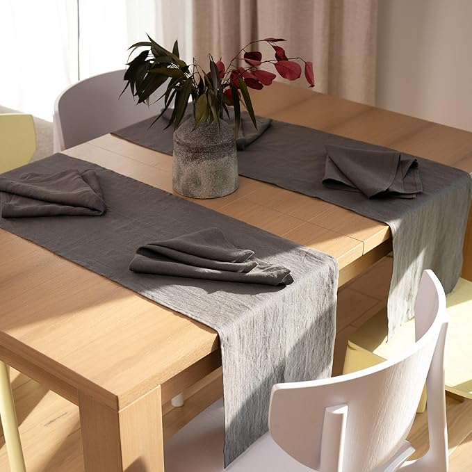 Linen Table Runner 60 inches Long - 100% Pure Linen Flax - Stonewashed European Linen Table Runner (Ash Grey, 14 x 60 Inch) - for Dining, Fall, Autumn, Thanksgiving