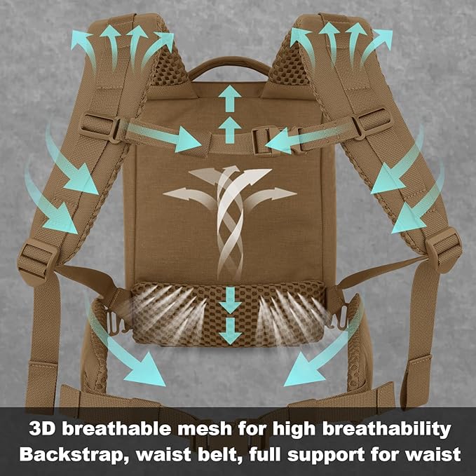 PETAC GEAR Upgraded Weighted Backpack Rucking Backpack for Weight Plates/Honeycomb Breathable fabric/Belt support/Back support platform (max 15lbs capacity)(CB)