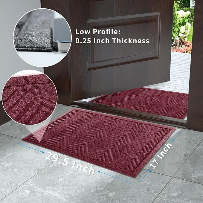 Yimobra Door Mats Outdoor 29.5x17, All-Season Waterproof Outdoor Mats for Front Door Entrance with Drainage Holes, Heavy Duty Non-Slip Doormat for Garage Patio Entryway Indoor, Red