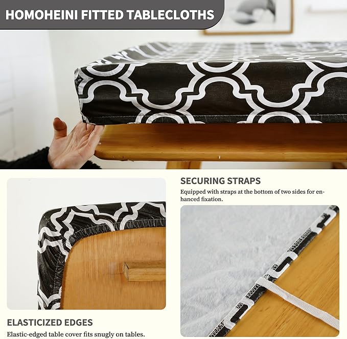 Rectangle Picnic Table Cloth, Elastic Waterproof Fitted Vinyl Tablecloths for 5 Foot Tables, Wipeable Flannel Backed Table Covers for Dining, Camping, Outdoor(Black,30"x60")