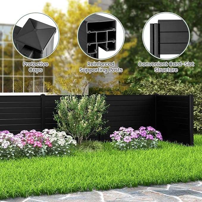 Giantex Air Conditioner Fence 2 Panels - 48''W x 36''H Outdoor Privacy Screen Trash Can Enclosure with 3 Stakes, PVC Vinyl Freestanding Picket Fences for Garden Patio Lawn AC Unit Pool Pump, Black