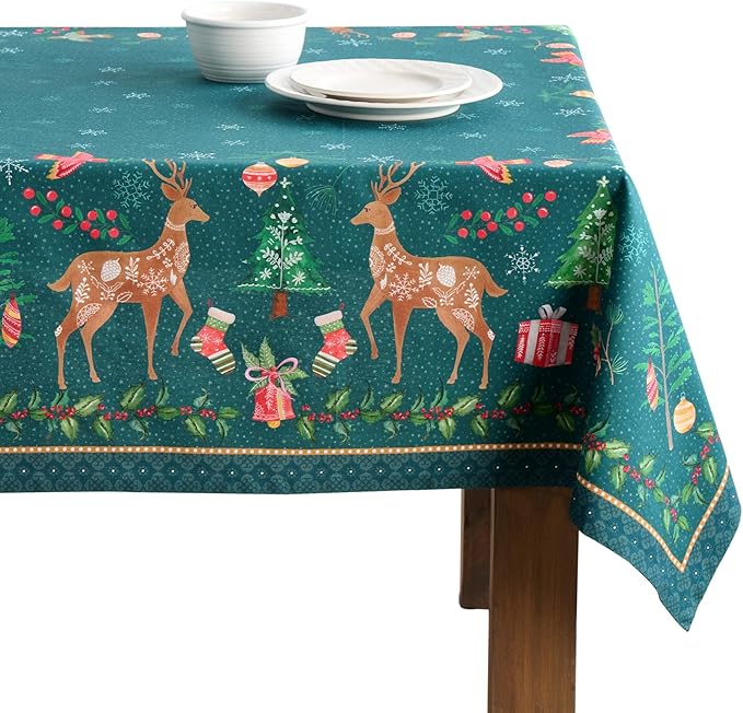 Maison d' Hermine Table Cloth Rectangle Table 100% Cotton 60 x 108 Inches Fall Tablecloth Reusable Everyday Use for Thanksgiving Christmas Decorations Dining Farmhouse Party (Hygge Christmas)