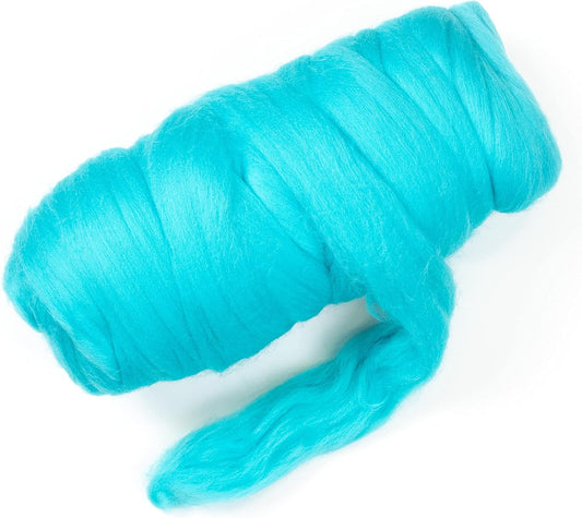 Kondoos Colored Natural Wool roving, 1 lb. Best Wool for Needle Felting, Wet Felting, handcrafts and Spinning. (Cyan, 1 lb)