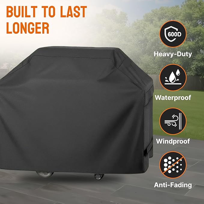 58 Inch BBQ Grill Cover, Heavy Duty Waterproof Outdoor Grill Cover, UV, Fade & Tear Resistant, Secure Fit with Straps, Fits Most Gas BBQ Grills