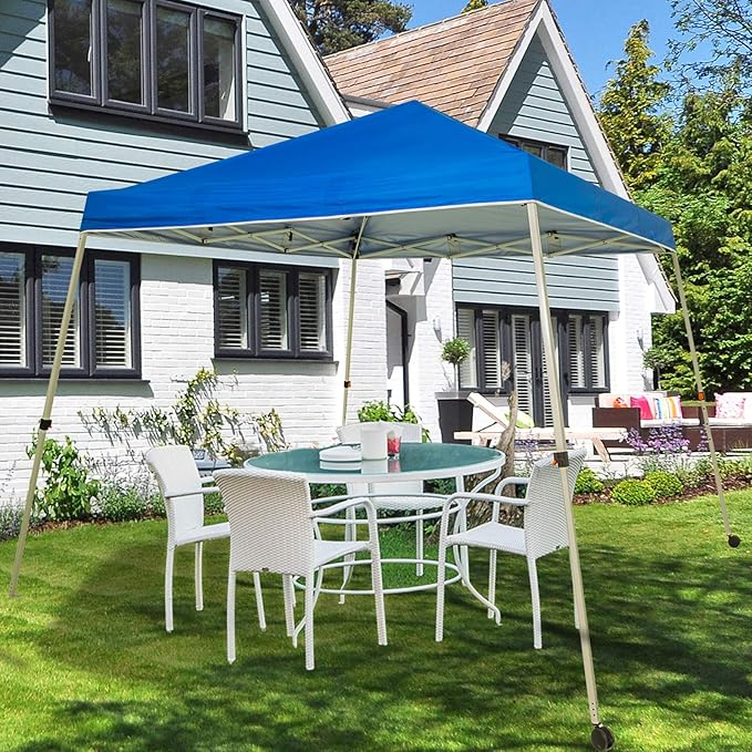 Sunnyglade 10x10 Ft Pop Up Canopy Tent One Button Easy Pop Up Outdoor Instant Folding Slant Leg Canopy with 2 Wheels and Deluxe Carry Bag(Blue)