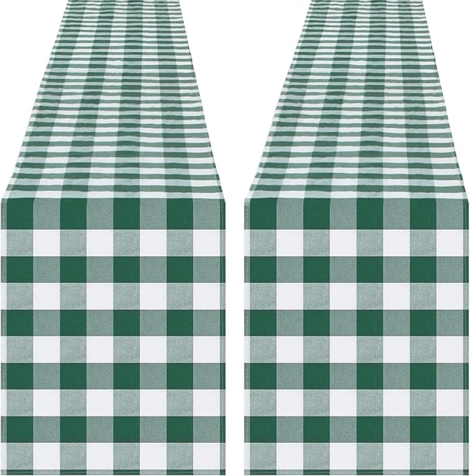 Green Plaid Table Runner 2 Packs 13 x 84 inch Buffalo Check Table Runner St. Patrick's Day Cotton Dresser Scarves for Home Party Dinner Gatherings Decorations