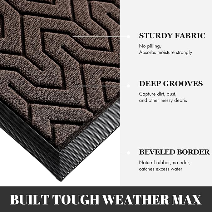 Yimobra Large Door Mat Outside Entrance 47x24, Waterproof Heavy Duty Outdoor Mats for Front Door, Non Slip Rubber Entry Mat for Garage Patio Indoor, Easy Clean, Brown
