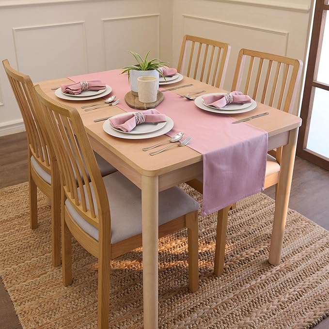 Encasa XO Table Runner 13"x72" Long | Cotton Canvas Fabric | Mauve Solid Color | Machine Washable & Durable