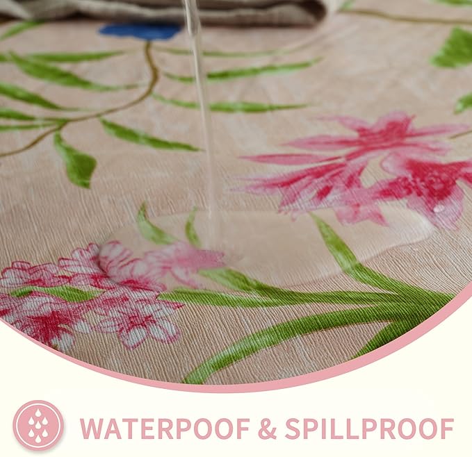 Rectangle Picnic Table Cloth, Elastic Waterproof Fitted Vinyl Tablecloths for 5 Foot Tables, Wipeable Flannel Backed Table Covers for Dining, Camping, Outdoor(Pink Flower,30"x60")