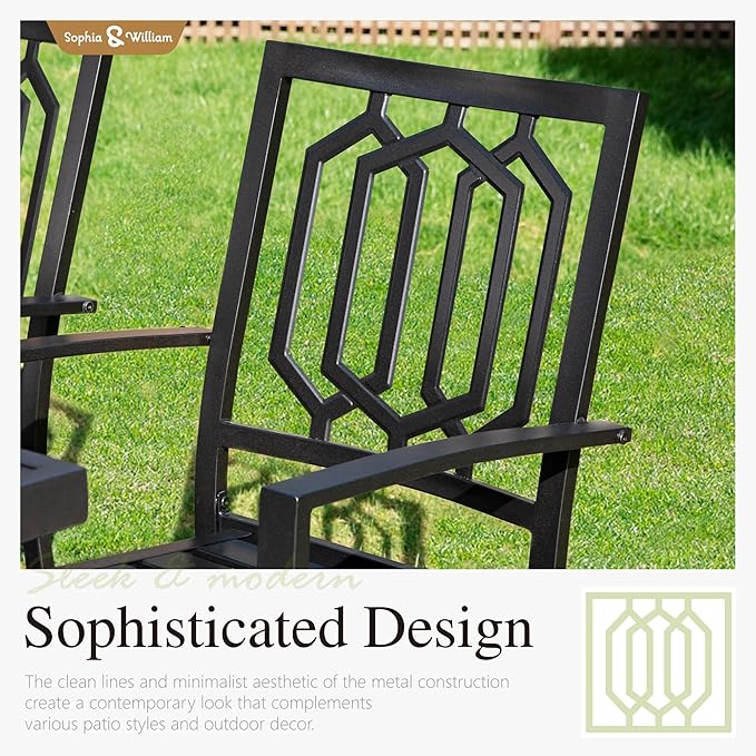 Sophia & William Patio Table and Chairs Set, Outdoor Dining Set for 4, 5 Piece Metal Patio Furniture, 37" Black Square Table(Geometry)