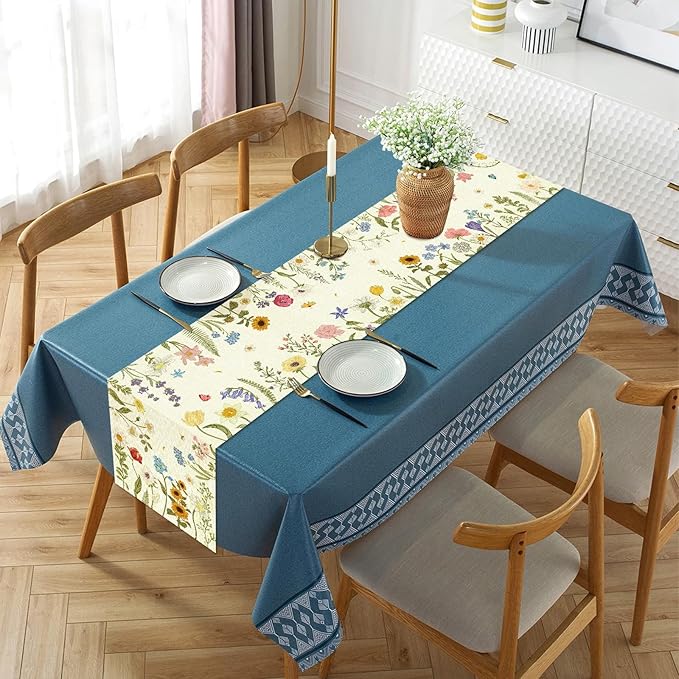 Summer Flower and Leaf Table Runner Seasonal Holiday Anniversary Indoor Outdoor Home Kitchen Table Party Decor (Colorful Flowers 4, 13×72 Inches)